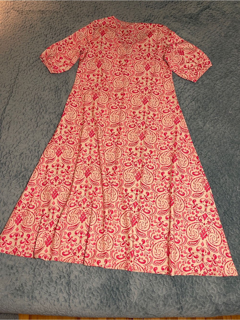 NWT Noracora Women’s Dress Sz L Maxi Tan & Pink Paisley Short Sleeve Lightweight